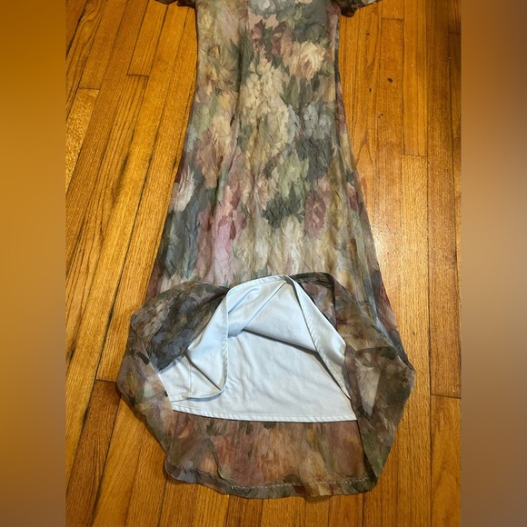 Vintage 80s Fairy Floral Maxi Dress Sheer Watercolor Sz Small - Picture 9 of 9